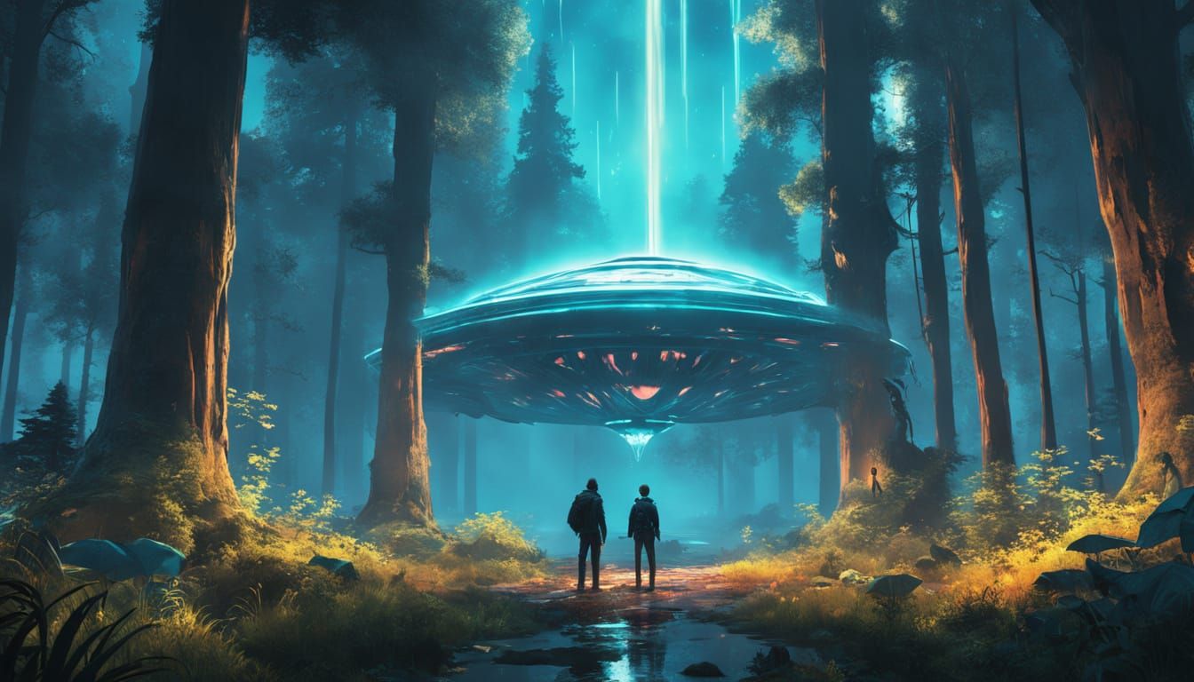 Glowing Alien Encounter in a Dark Forest