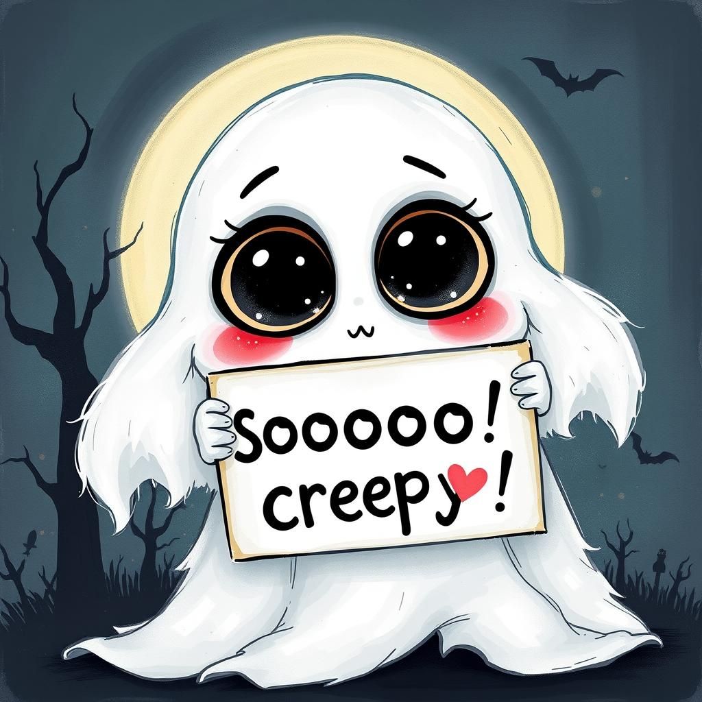 Cute Halloween Ghost with Shimmering Eyes