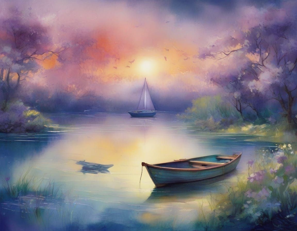 Whimsical Lake Scene with Playful Animals in Soft, Volumetri...