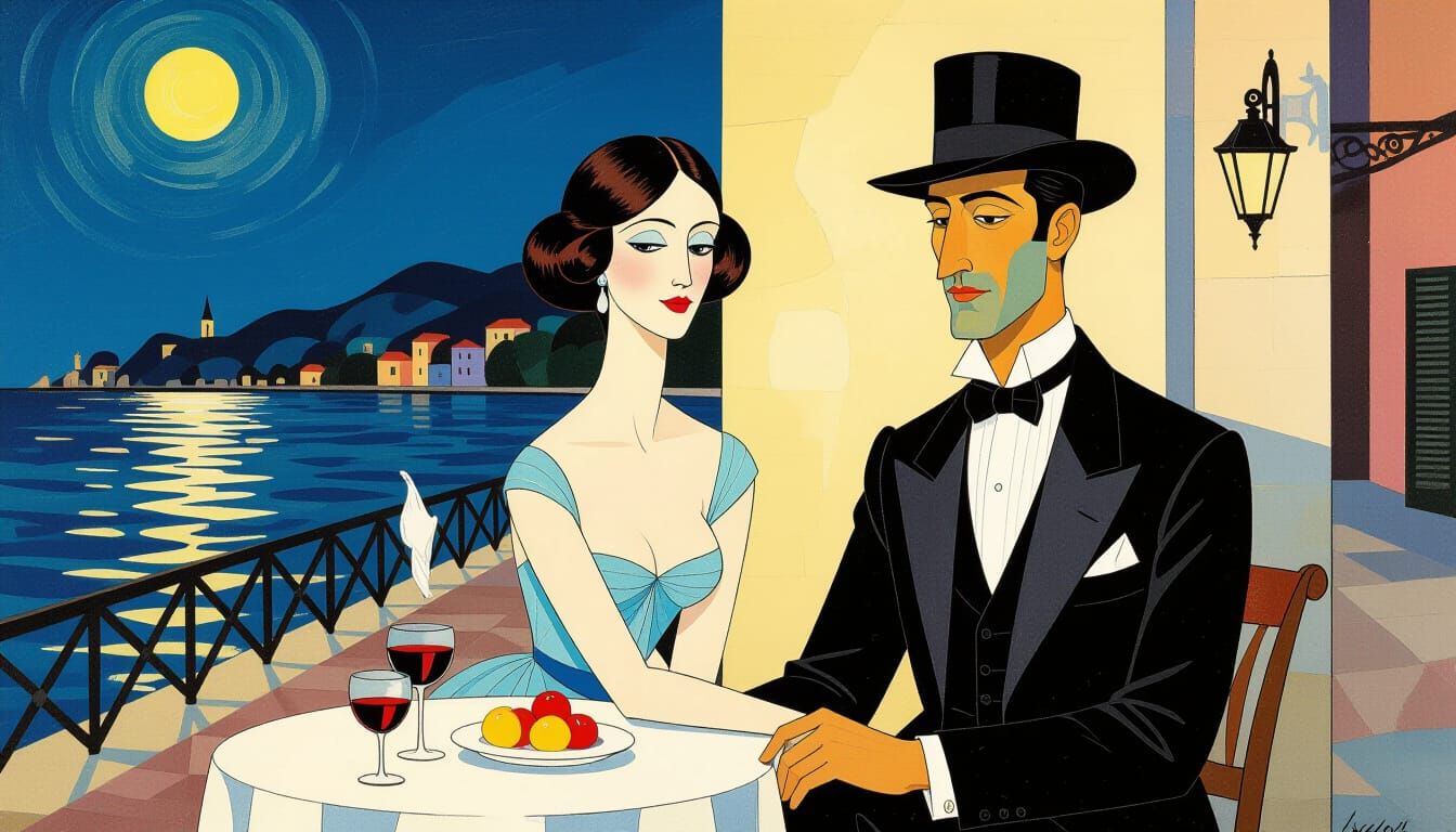 Elegant Woman on Summer Night by Sea