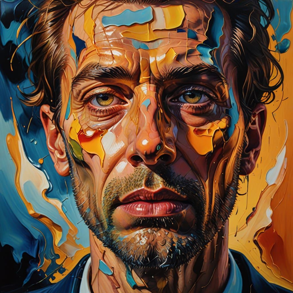 Surreal Man's Portrait in Oil Painting Style