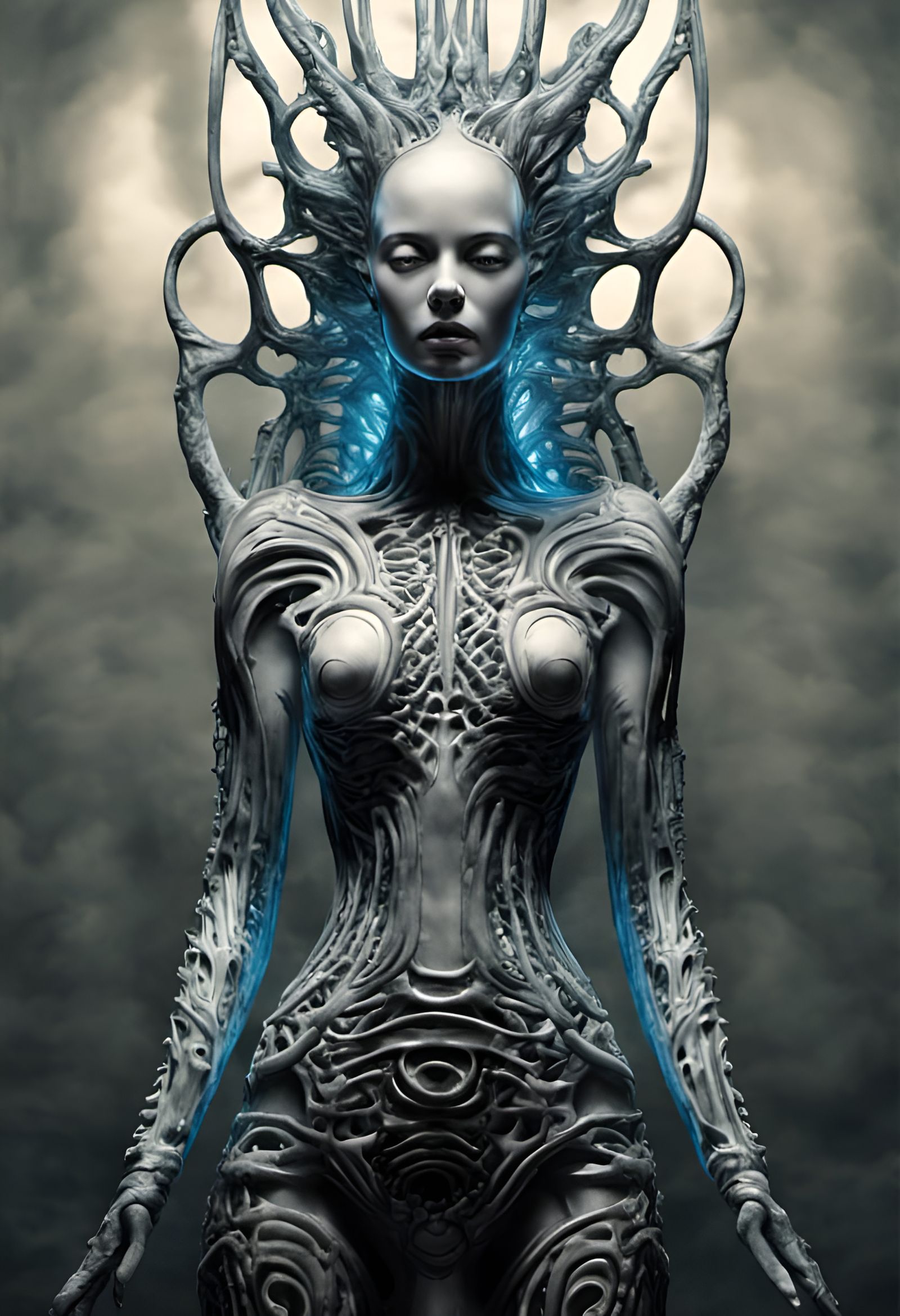 design by Hans Rudolf Giger :: Organic Creature Composed of Bright Light as an Artificial Intelligence Interpretation, F...