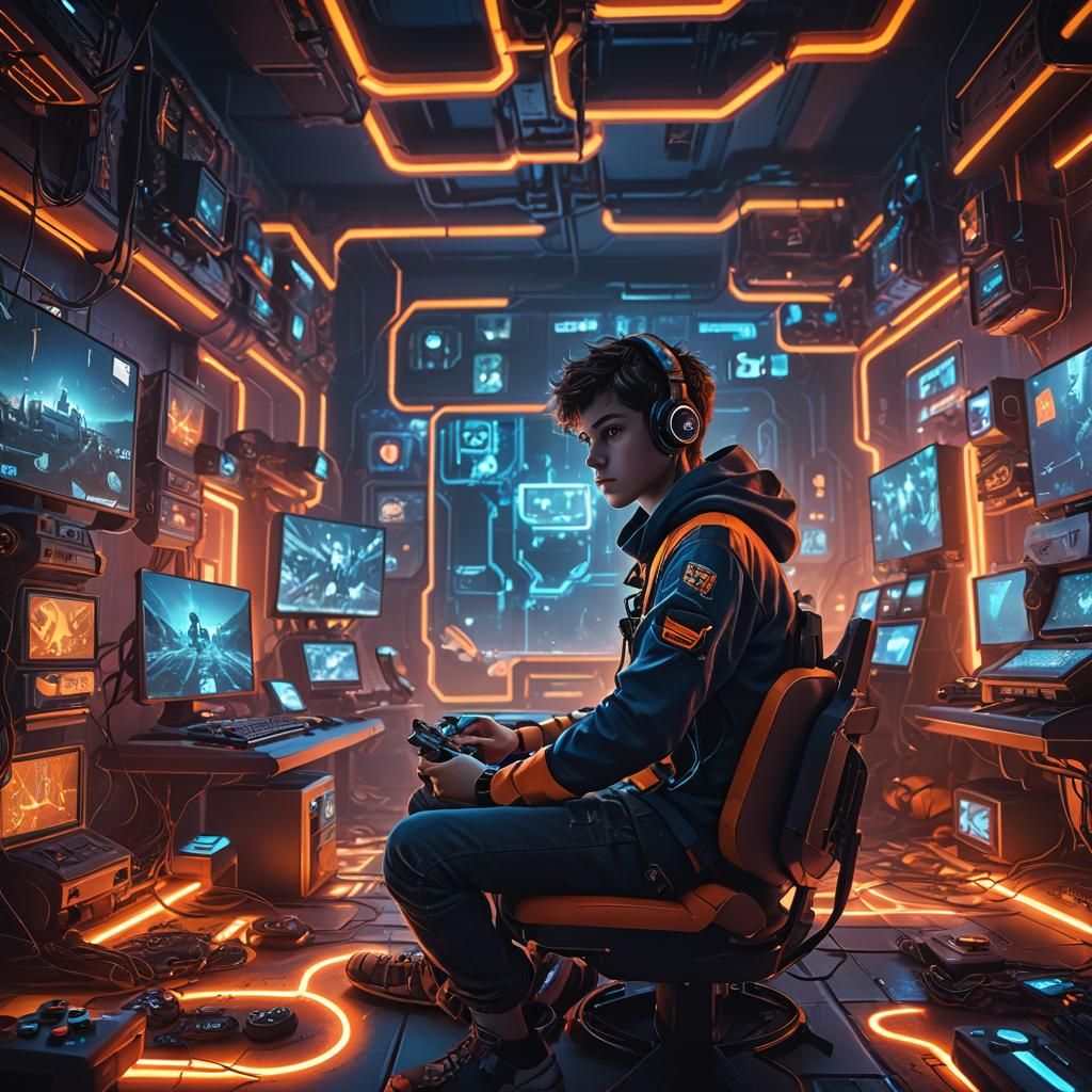 Fantasy Gamer in Neon Lit Digital Art