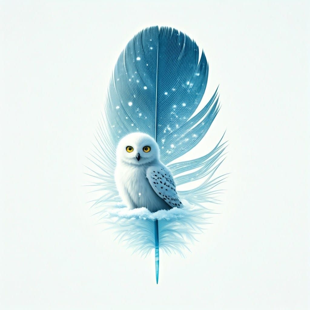 Owl Perched on Feather in Detailed Matte Painting