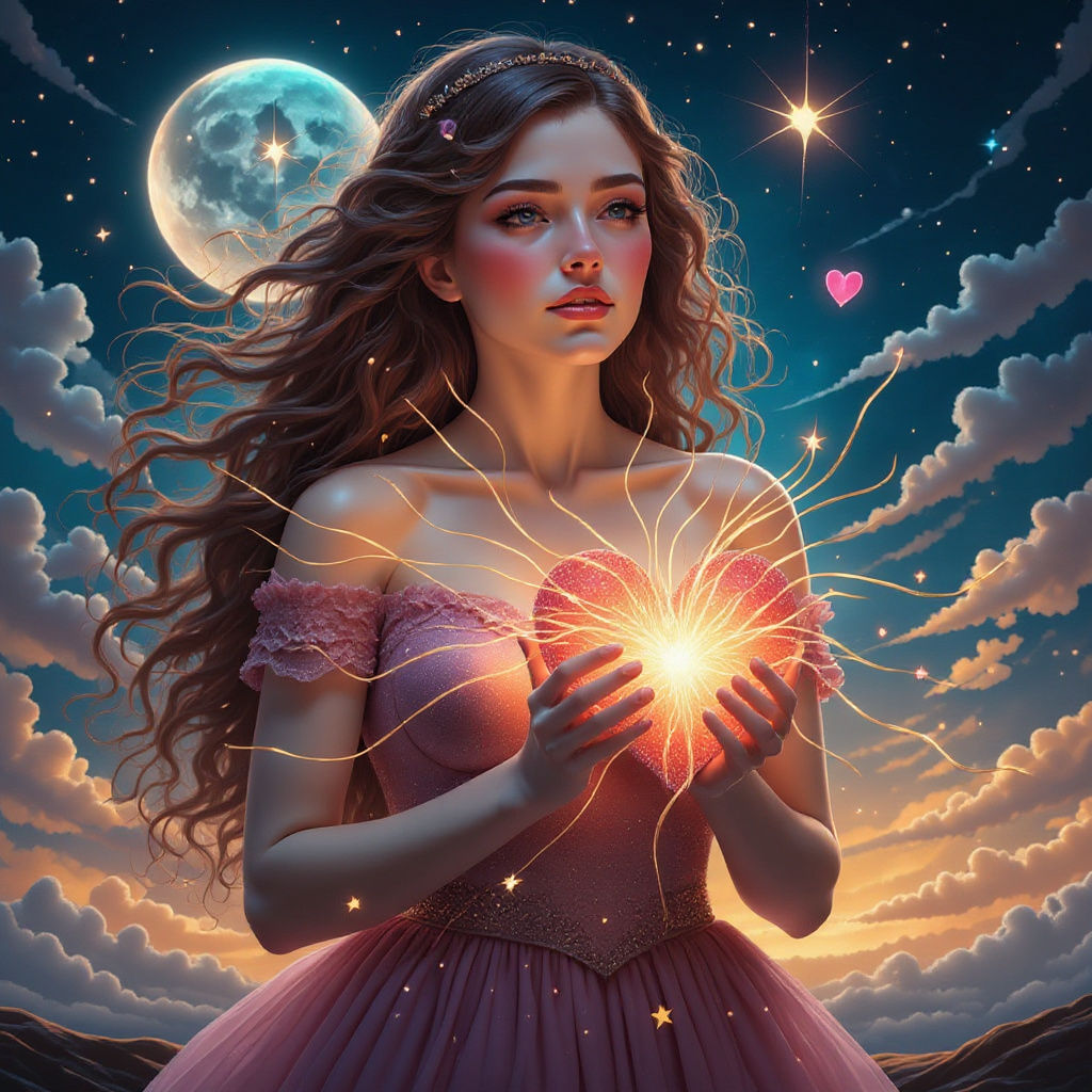 Woman with Heart Strings in Hyperrealistic Splash Art