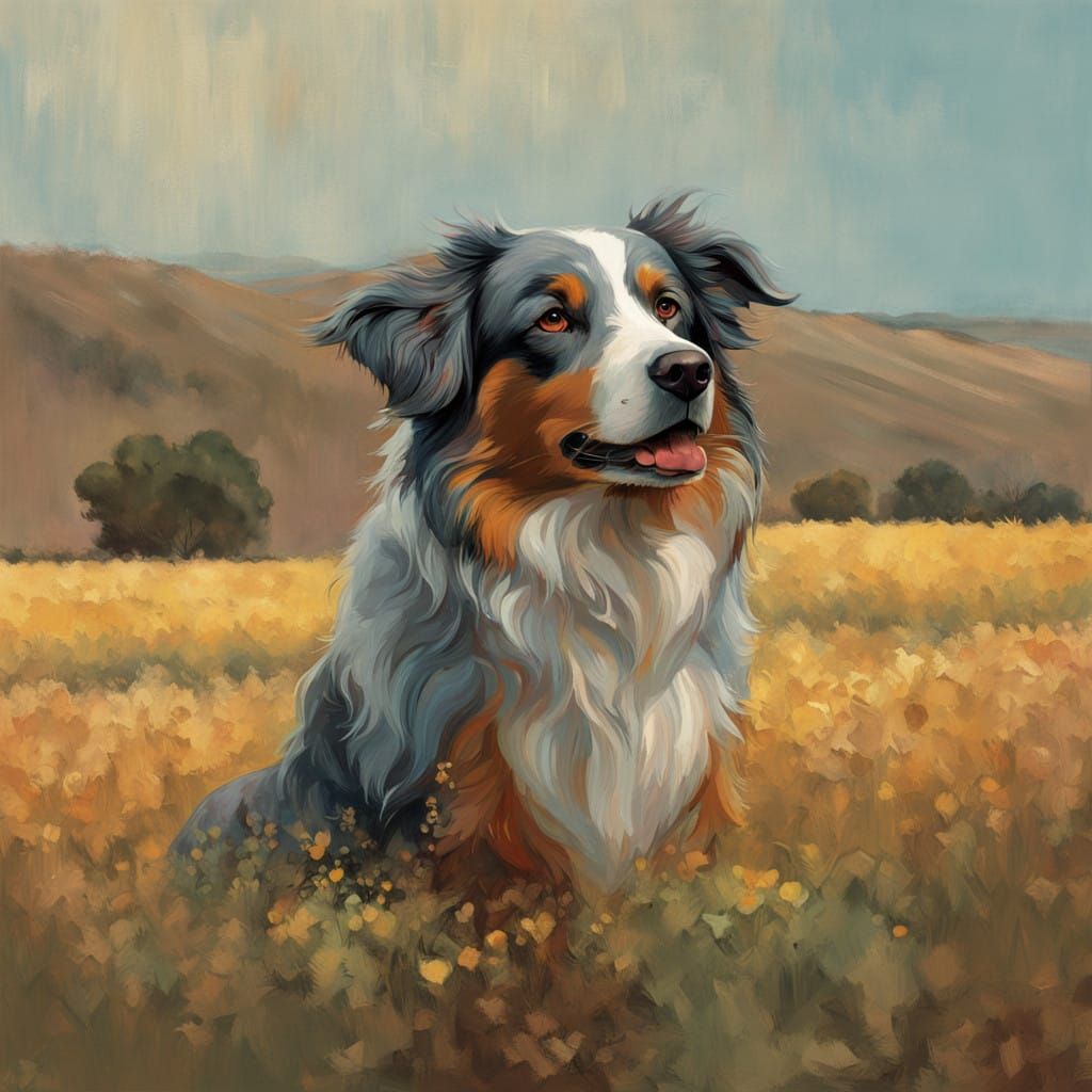 Regal Australian Shepherd in Impressionist Style