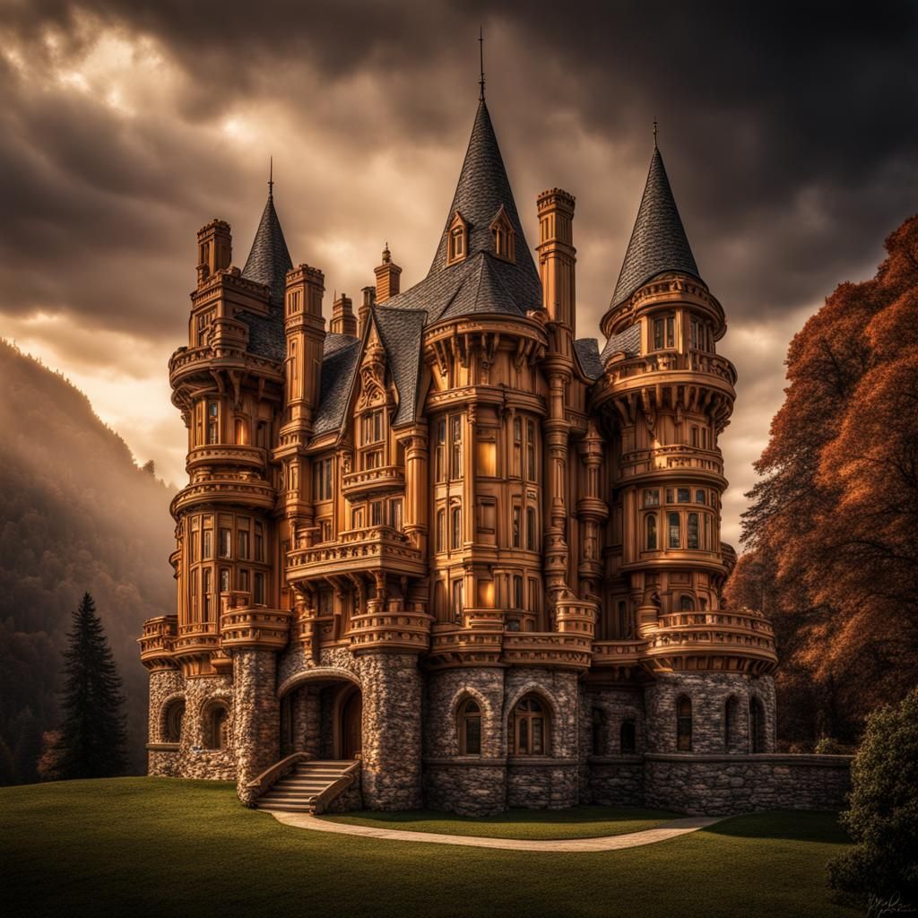 Hyperrealistic Caramel Castle in Cinematic Lighting