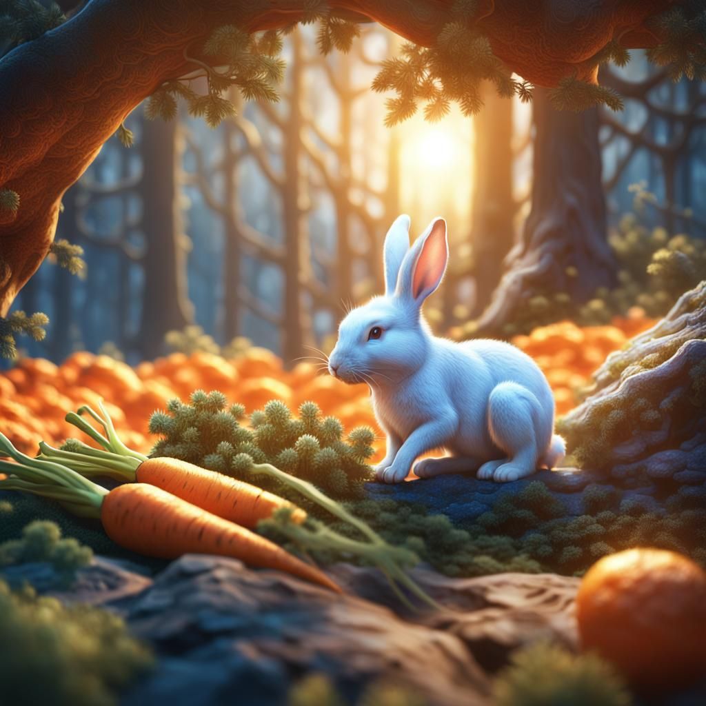 Rabbit Dreams Under Dragon's Gaze: Fantasy Art