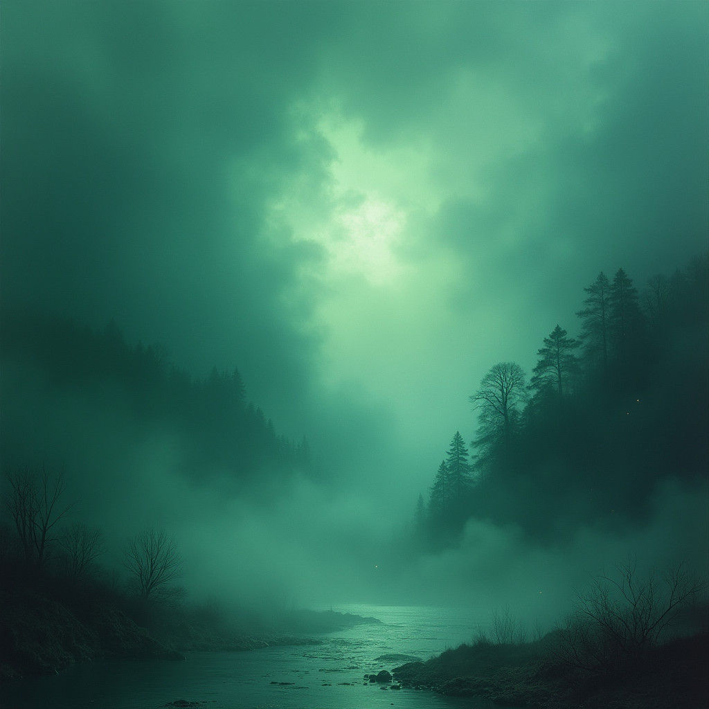 Ethereal Viridian Mist in a Dreamlike Landscape
