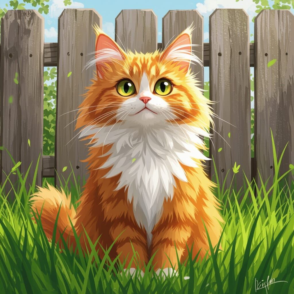 Fluffy Orange Cat Stares Intensely: Digital Art