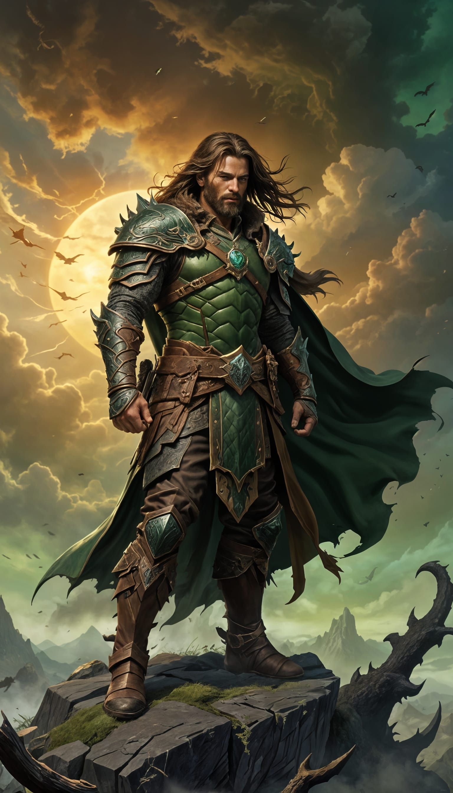 Human Ranger Defends Against Black Dragons in Epic Fantasy N...