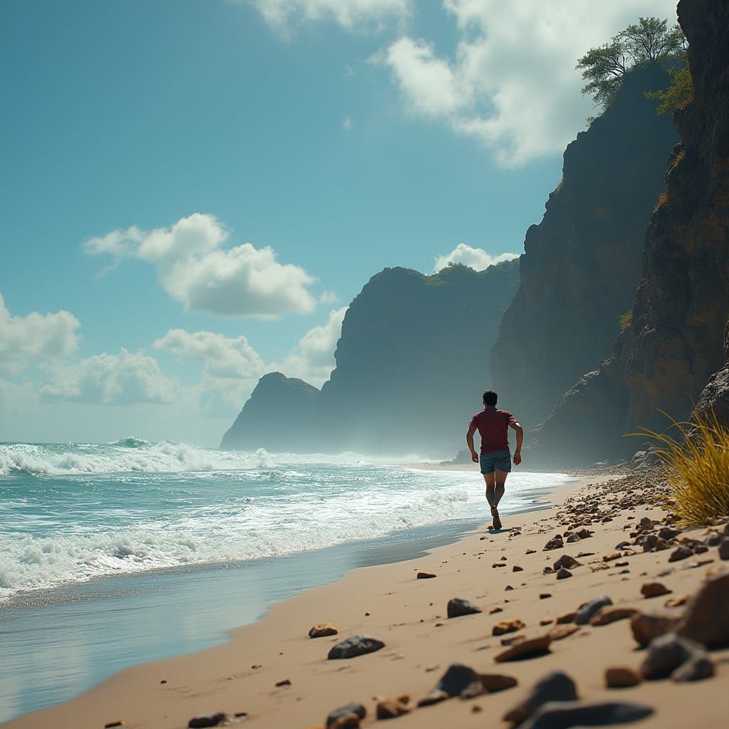 Man Running on Beach: Fantasy Concept Art