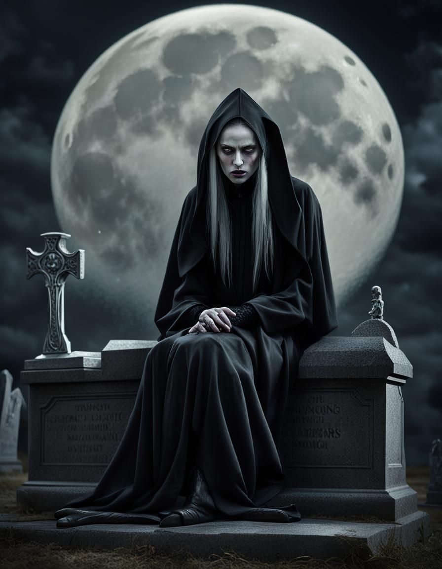 Grievous Witch Crying in Cemetery, Gothic Macabre Art
