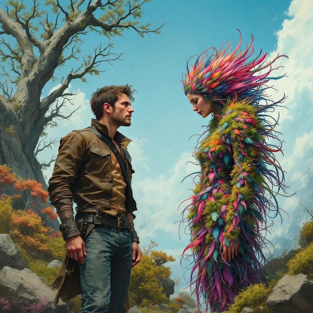 Perplexed Time Traveler in a Surreal Landscape