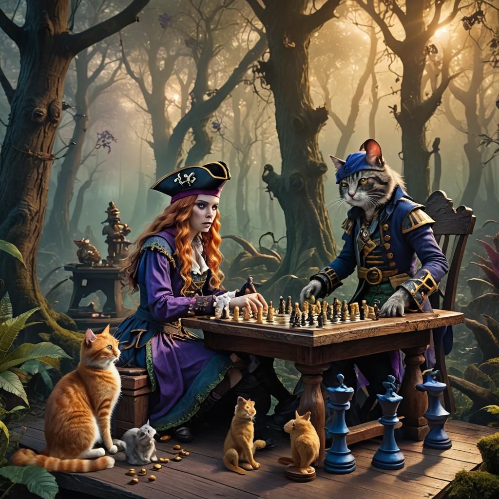 Alice the Pirate Plays Chess in Eerie Forest