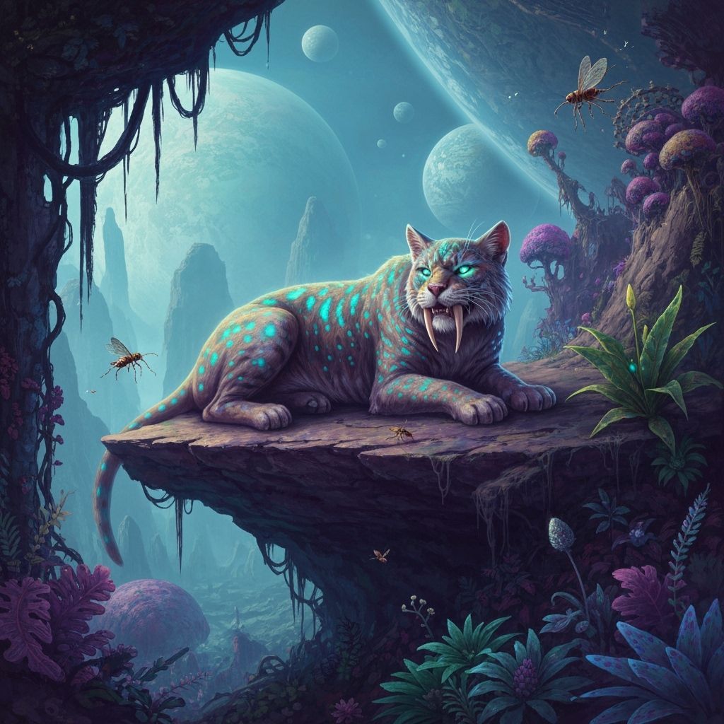 Bioluminescent Saber-Toothed Cat on Alien Planet