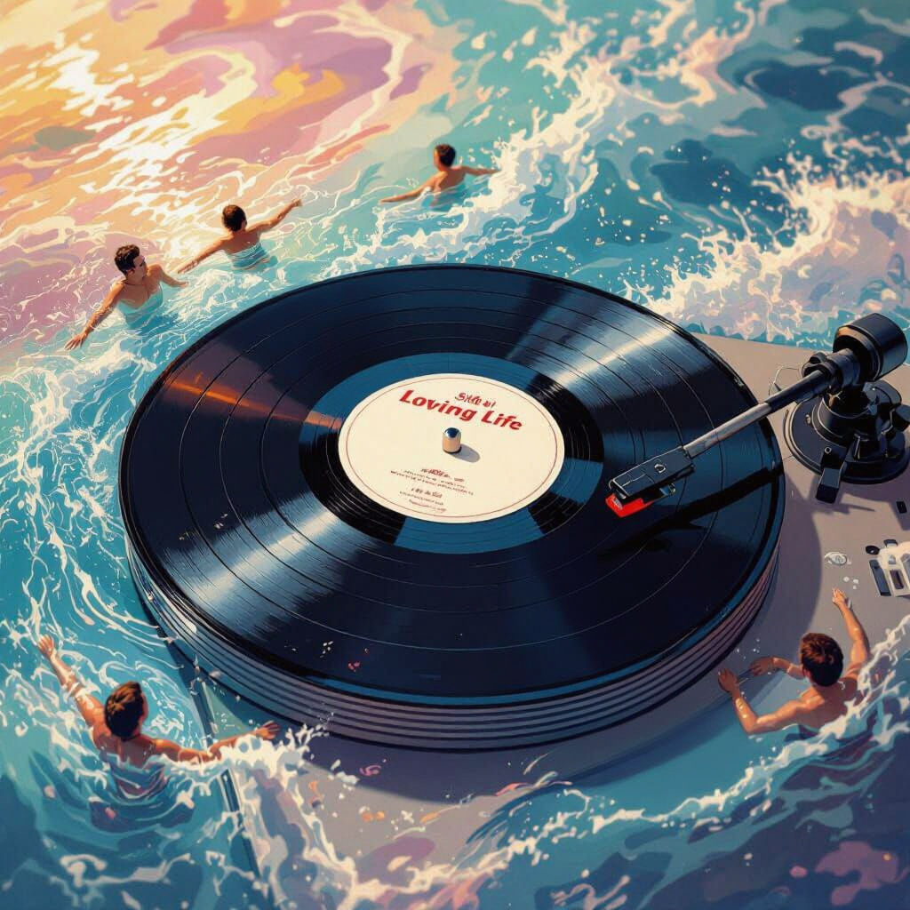 People Swimming in Vinyl Record Grooves