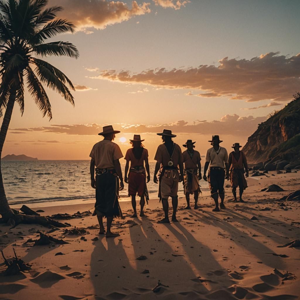 Desert Island Sunset Celebration: A Cinematic Still