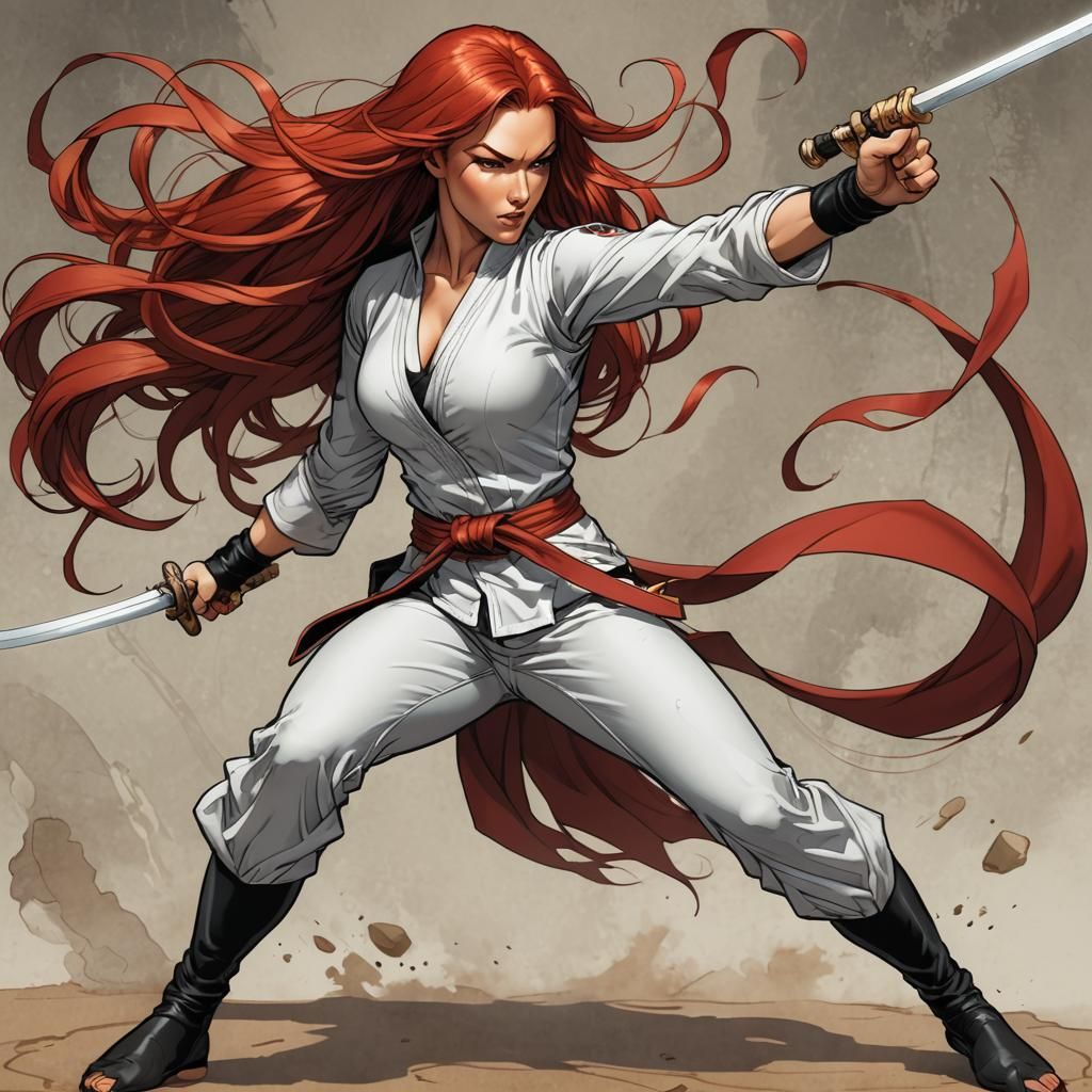 Dynamic Female Martial Artist in Comic Style