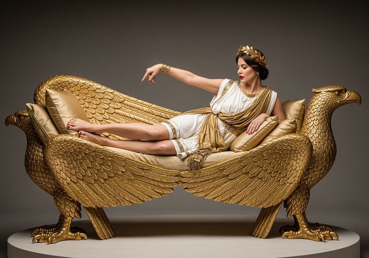 Barefoot Roman Empress Lounging on Gold Chaise Longue