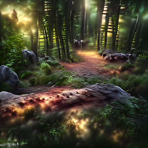 Enchanted Forest Path at Twilight: 8K Matte Painting