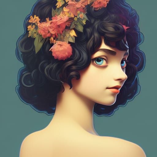 Persephone Portrait in Art Nouveau Anime Style