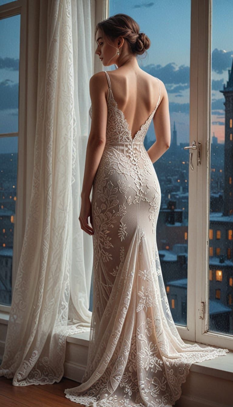 Elegant Young Woman in Moonlit Nightwear, Soft Focus