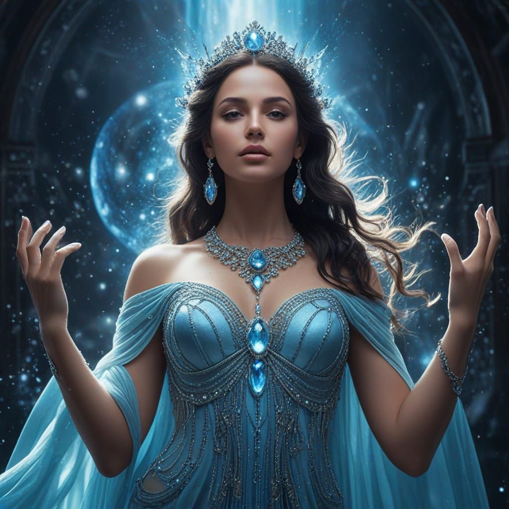 Goddess Adorned with Gems in Celestial Realm