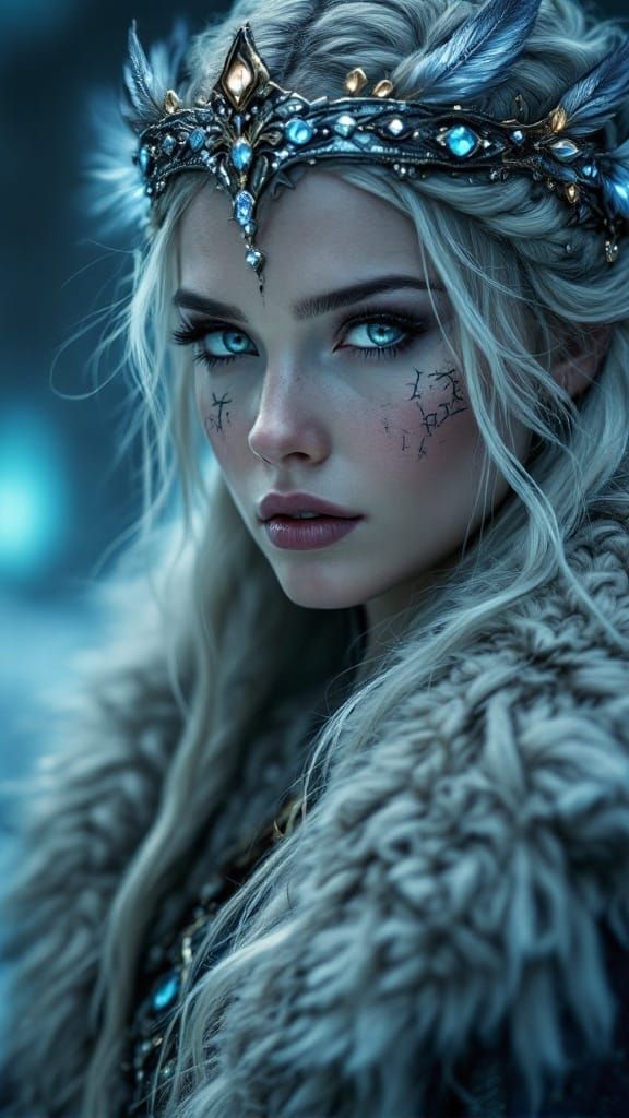 Ethereal Viking Queen in Haunting Close-Up Portrait