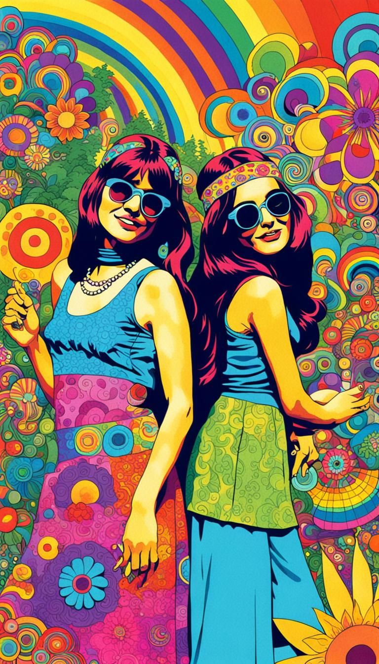 Groovy Psychedelic Hippies in 1960s Style