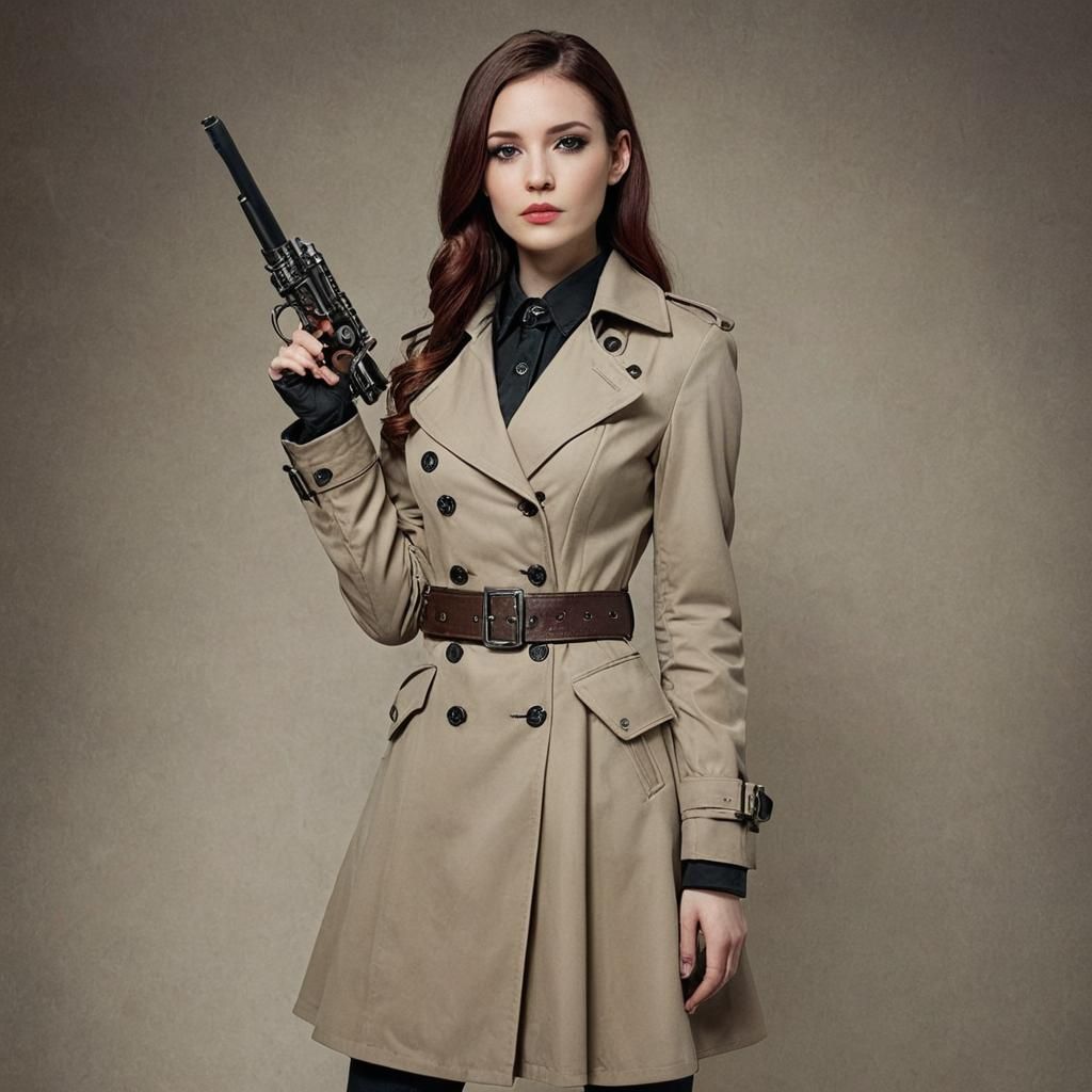 Raygun Gothic Woman in Steampunk Trenchcoat