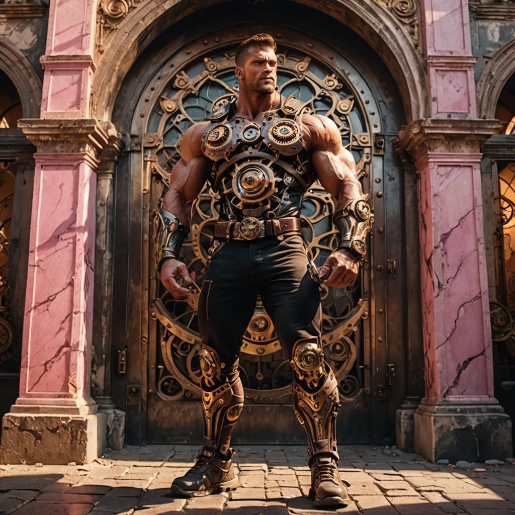 Ancient Rome Powerhouse Gym Entrance in Vibrant Steampunk St...