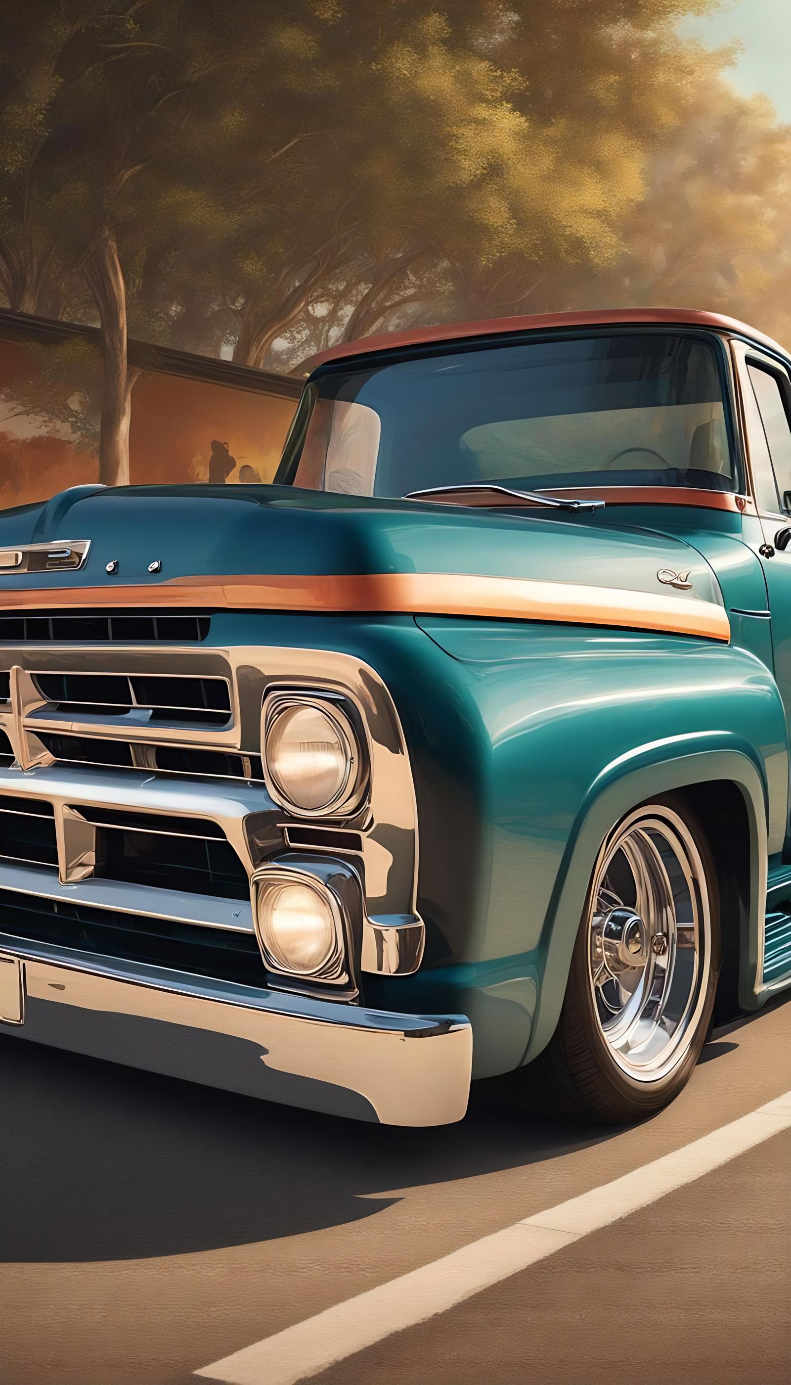 Classic Ford F100 Cruising Coastal Road: Hyperrealistic Spla...