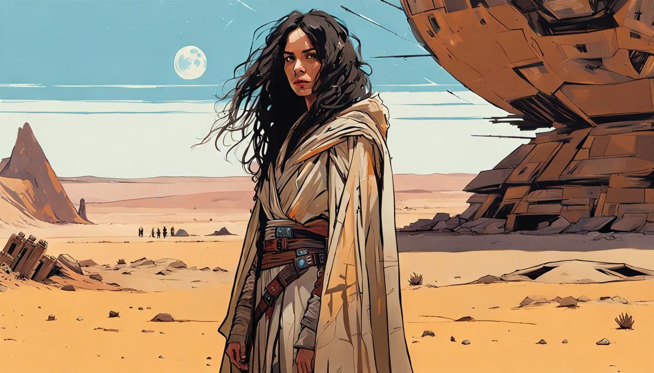 Jedi Woman Portrait in Desert Collage Style