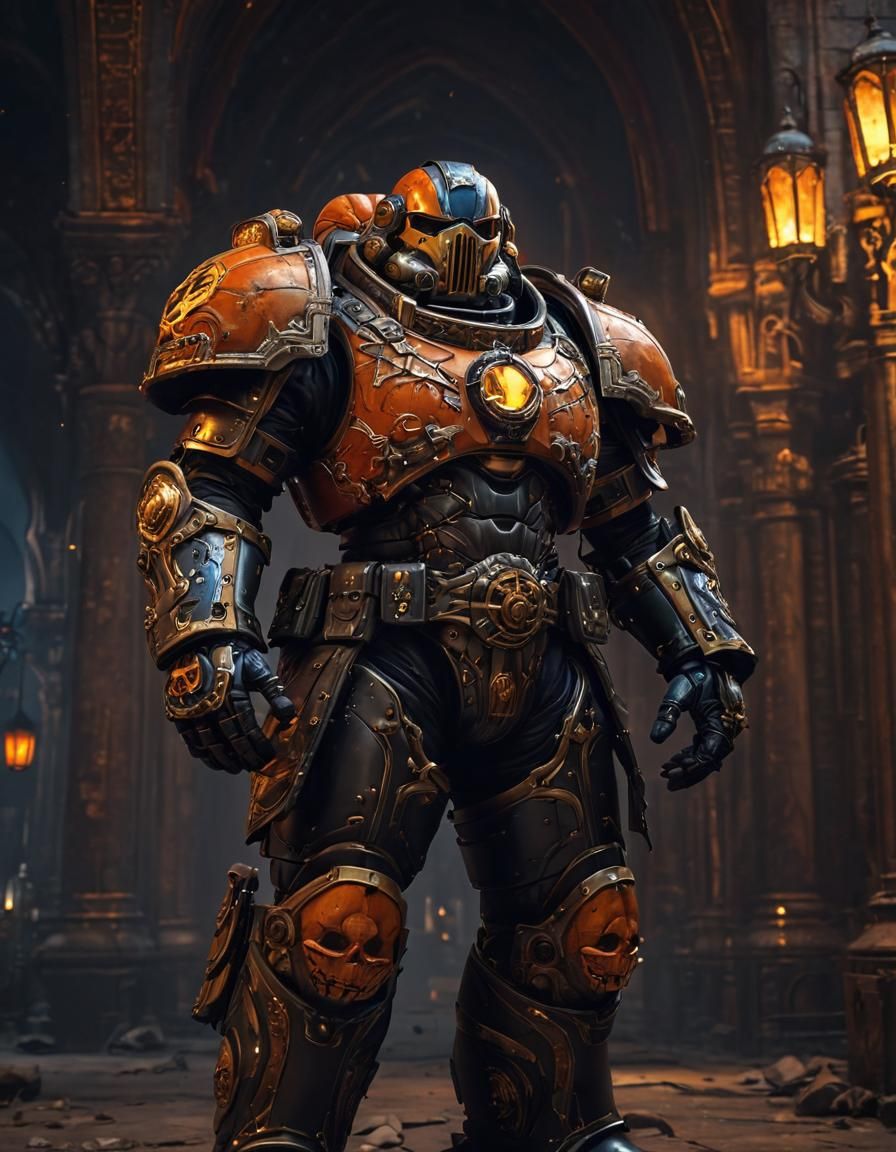 Grimdark Sci-Fi Space Marine in Ornate Halloween Armor