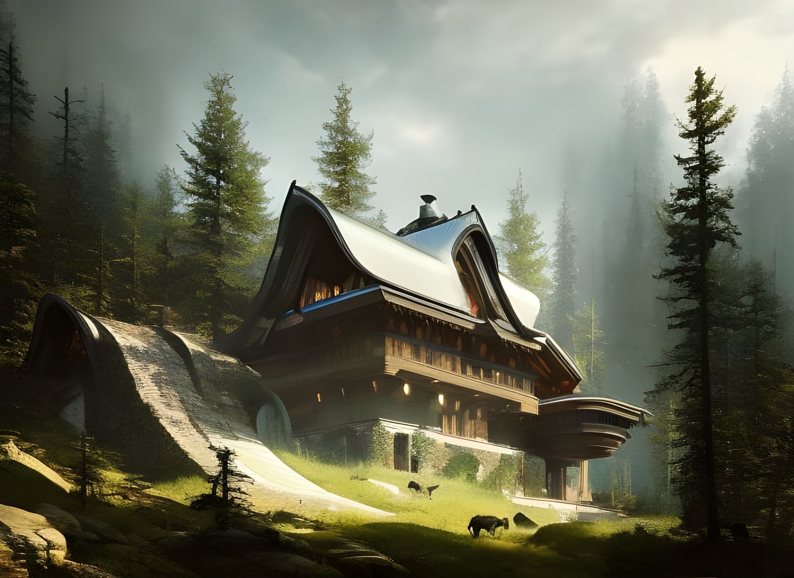 Futuristic Norwegian Hilltop House with Fractal Patterns