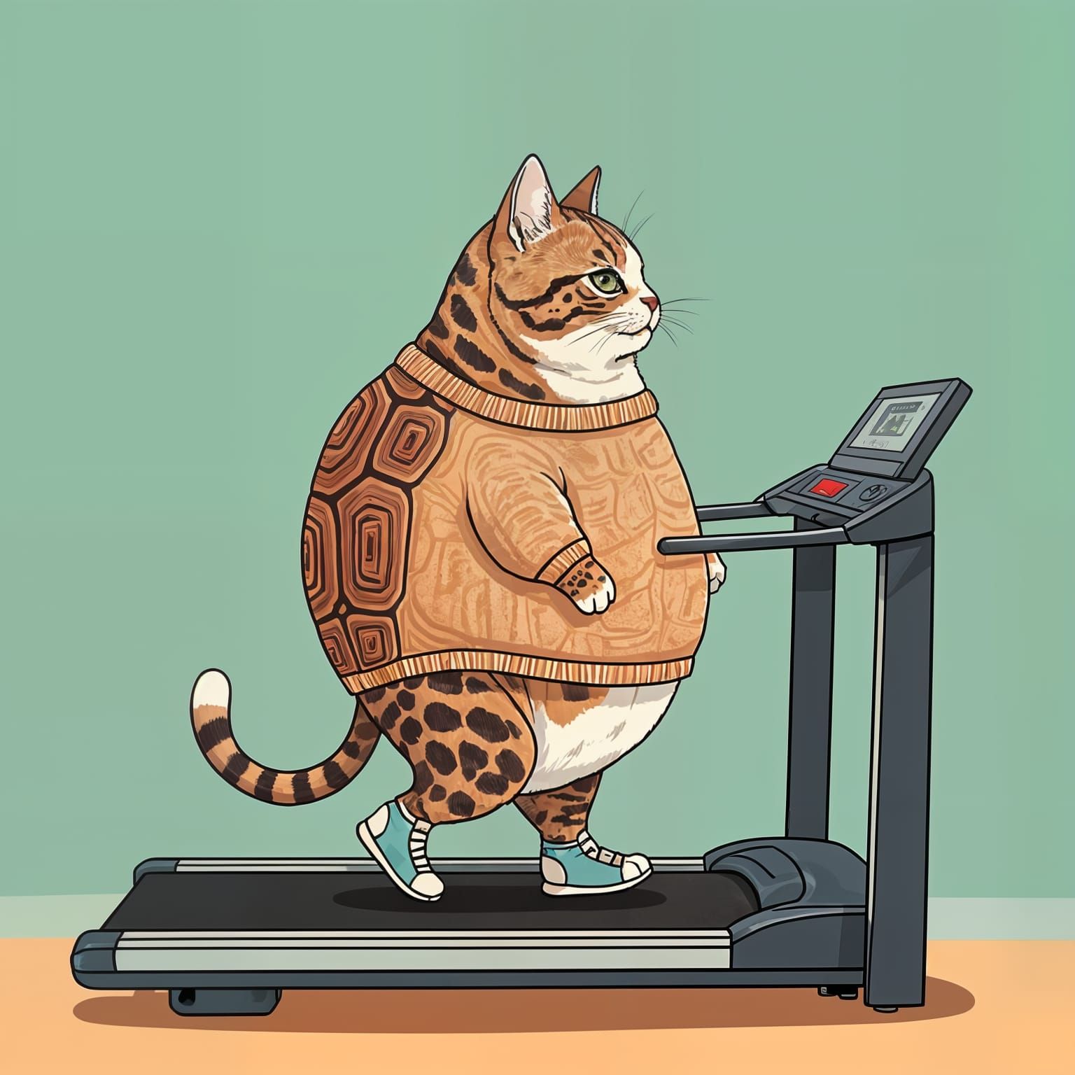 Chubby Cat Walks on Treadmill at Gym