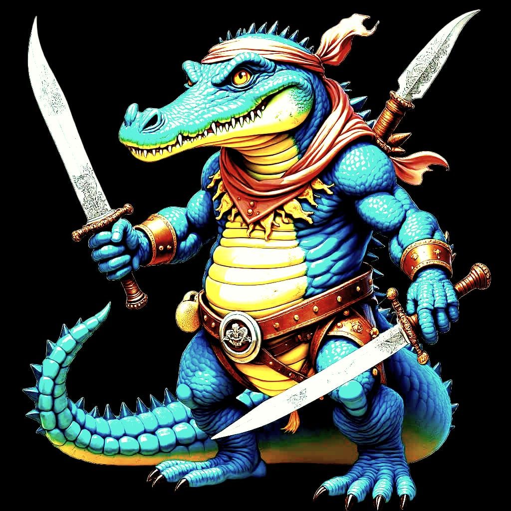 Blue Crocodile Pirate Swordsman with Three Swords