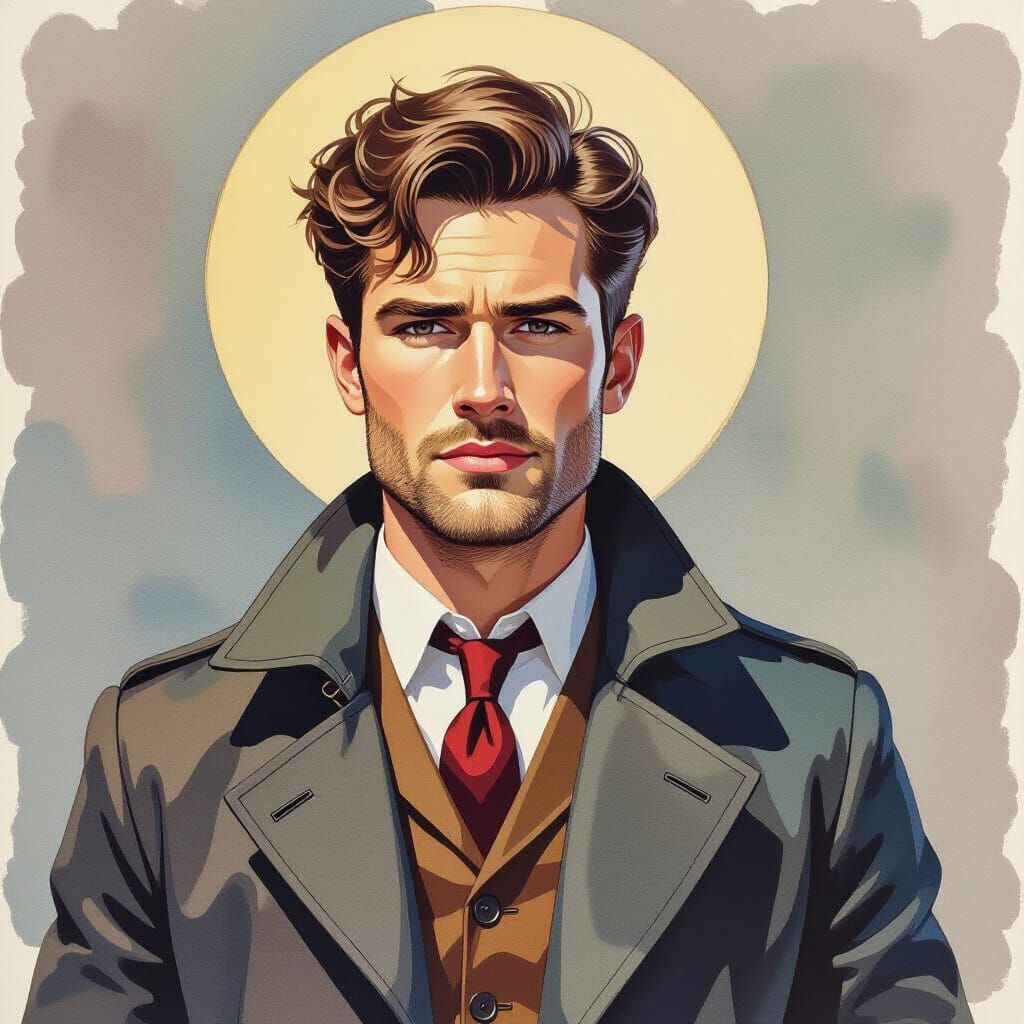 Person in Movie as Gouache Painting