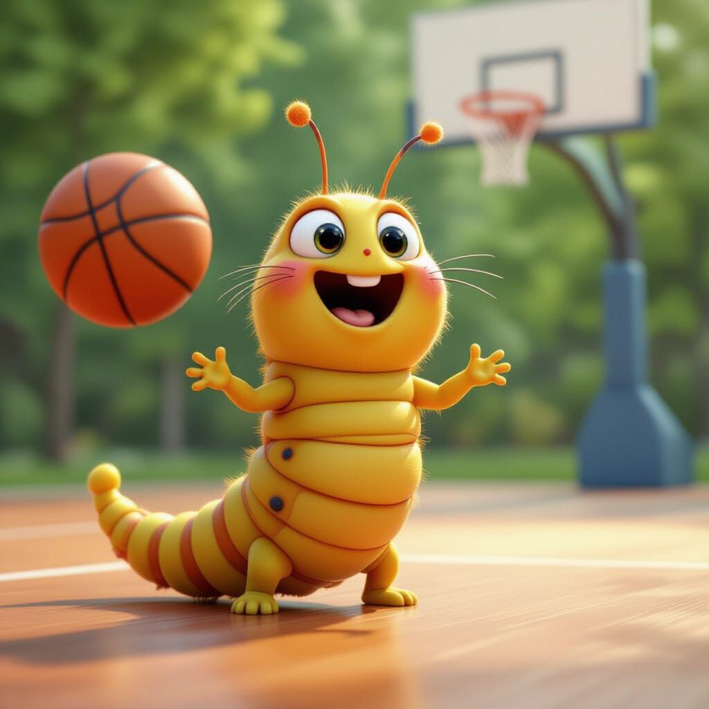 Excited Caterpillar Plays Basketball
