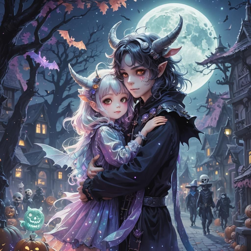 Creepy Cute Halloween Night in 80s Anime Style