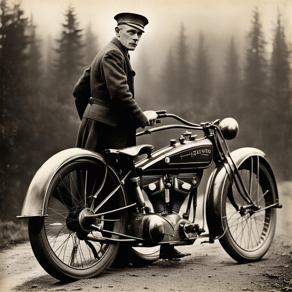 1920s Motorcycle Advertisement in Tin Type Style