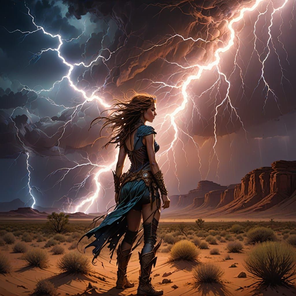 Electrifying Desert Stormscape in Vibrant Noctilucent Colors