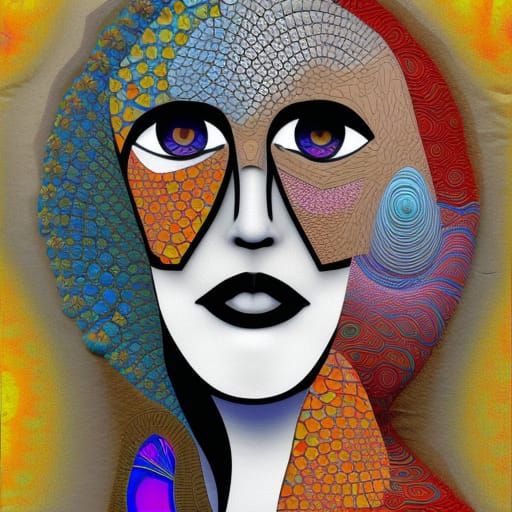 Mosaic Woman Collage with Abstract Elements
