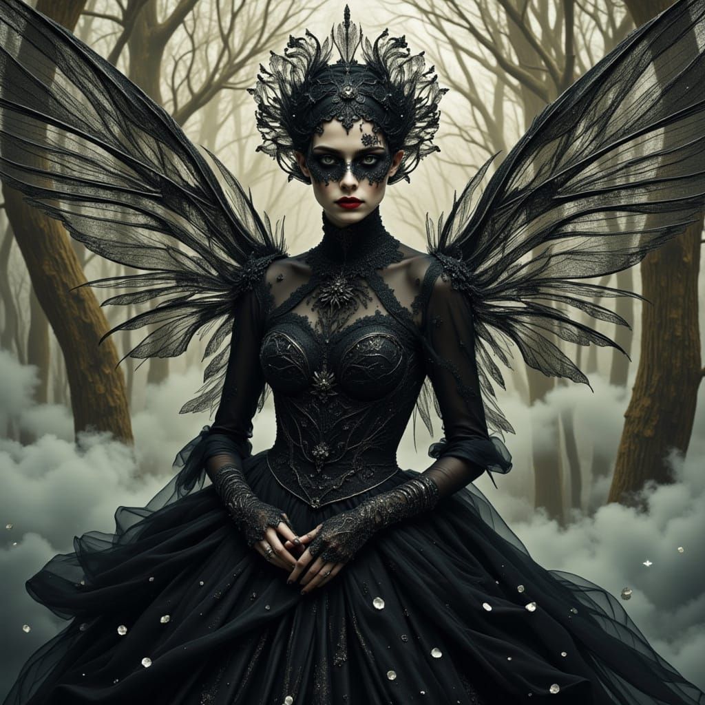 Faerie Queen in Cathedral Gown with Metal Wings
