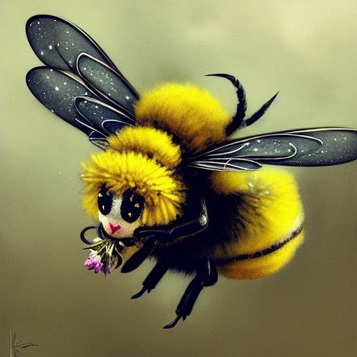 Adorable Sheep-Bee Hybrid in Detailed Painting