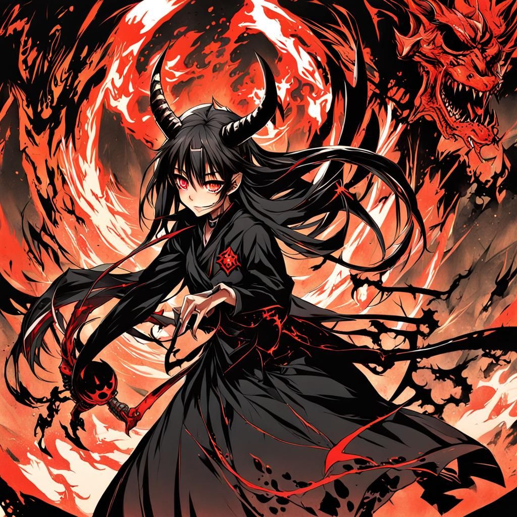 Anime Demon Girl in Manga Style