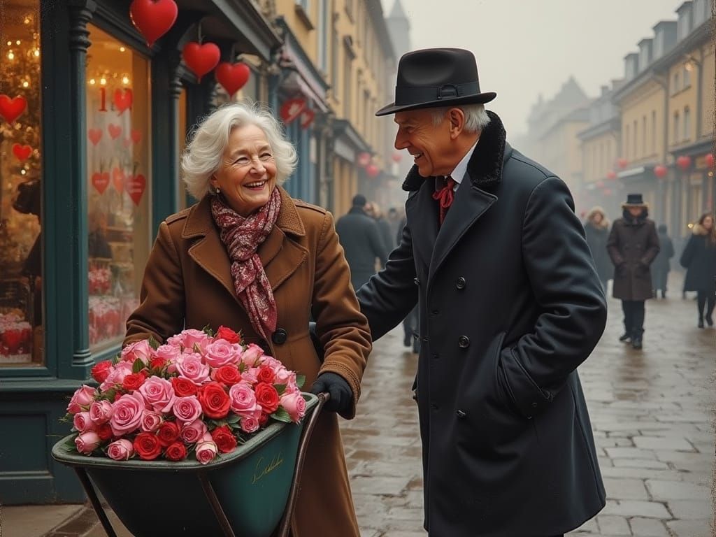 Elegant Valentine's Day Scene in Impressionist Style