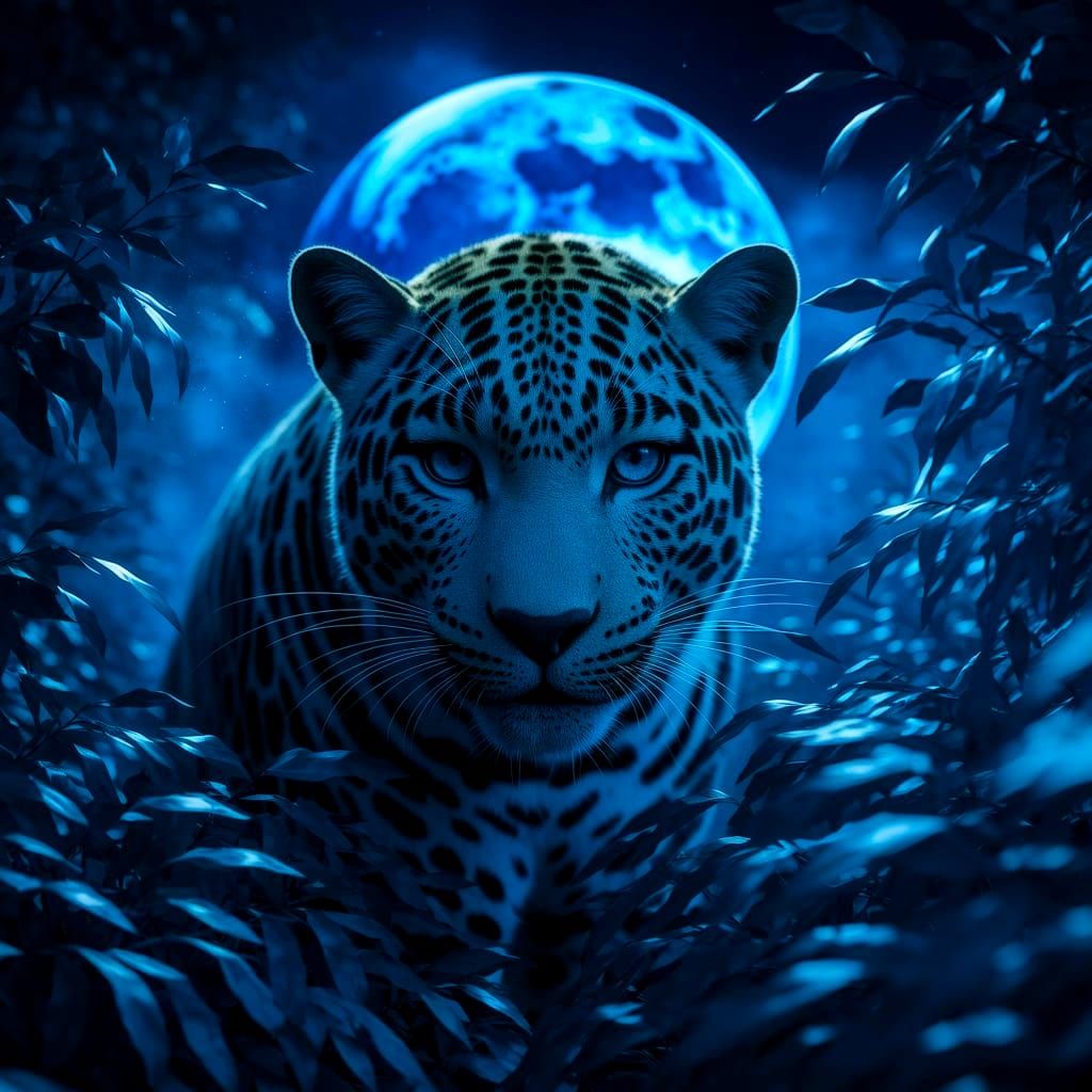 Blue Moon Leopard: Cinematic Jungle Night Hunt