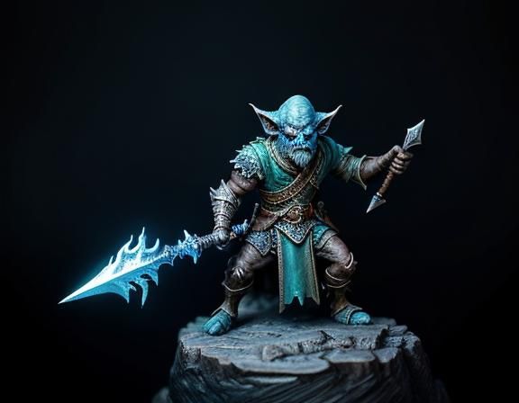 Goblin Wielding Sword in Dimly Lit Cave
